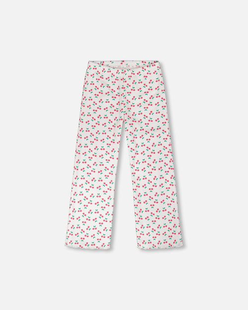 Rib Flare Leg Leggings White Printed Cherries - H30L61_3H142