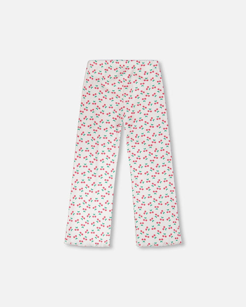 Rib Flare Leg Leggings White Printed Cherries - H30L61_3H142