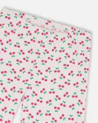 Rib Flare Leg Leggings White Printed Cherries - H30L61_3H142