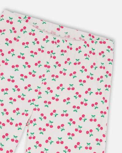 Rib Flare Leg Leggings White Printed Cherries - H30L61_3H142