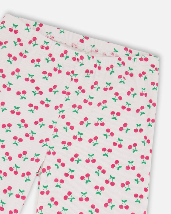 Rib Flare Leg Leggings White Printed Cherries - H30L61_3H142