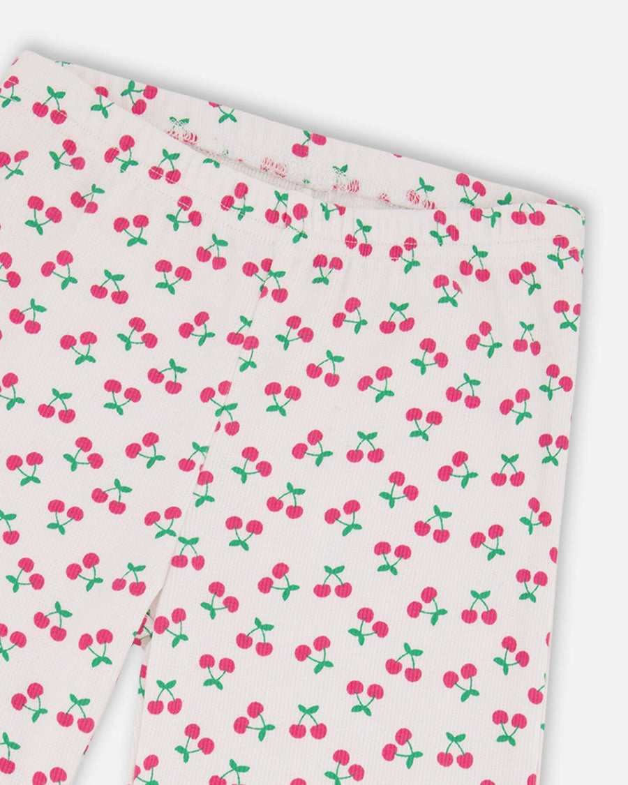 Rib Flare Leg Leggings White Printed Cherries - H30L61_3H142