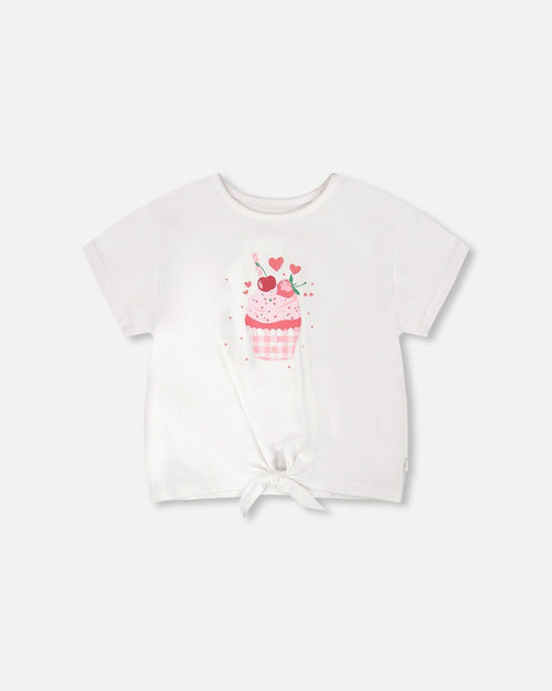 Organic Cotton Jersey T-Shirt With Tie At Waist White - H30L70_01000