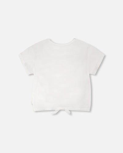Organic Cotton Jersey T-Shirt With Tie At Waist White - H30L70_01000