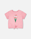 Organic Cotton Jersey T-Shirt With Tie At Waist Pink - H30L70_06050