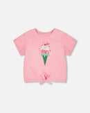 Organic Cotton Jersey T-Shirt With Tie At Waist Pink - H30L70_06050