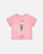 Organic Cotton Jersey T-Shirt With Tie At Waist Pink - H30L70_06050