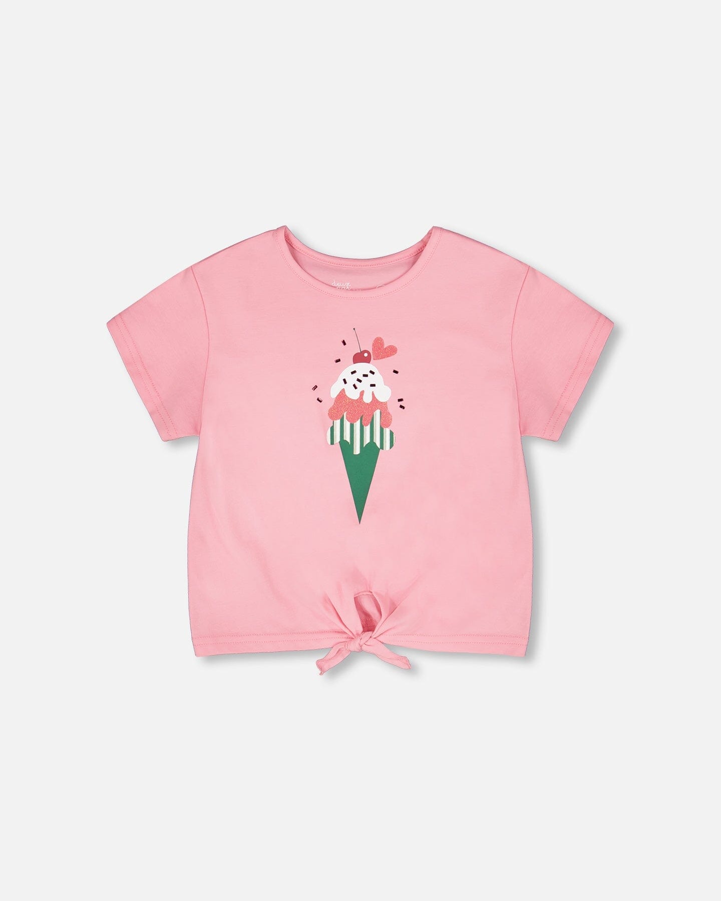 Organic Cotton Jersey T-Shirt With Tie At Waist Pink - H30L70_06050
