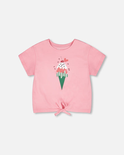 Organic Cotton Jersey T-Shirt With Tie At Waist Pink - H30L70_06050
