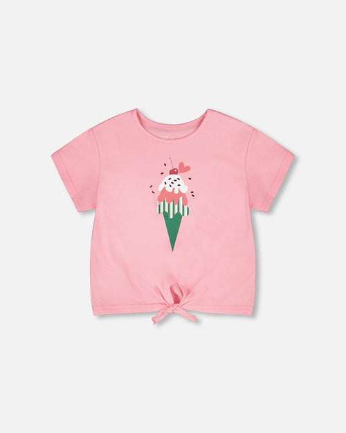 Organic Cotton Jersey T-Shirt With Tie At Waist Pink - H30L70_06050