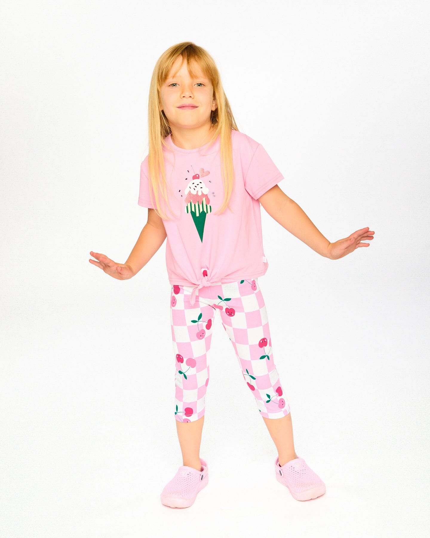 Organic Cotton Jersey T-Shirt With Tie At Waist Pink - H30L70_06050