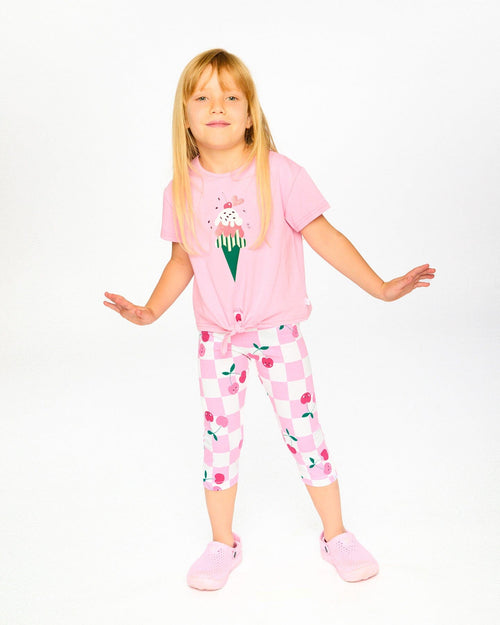 Organic Cotton Jersey T-Shirt With Tie At Waist Pink - H30L70_06050