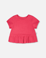 Rib Crop T-Shirt With Frill Pink - H30L71_06002