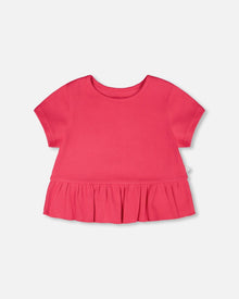 Rib Crop T-Shirt With Frill Pink - H30L71_06002