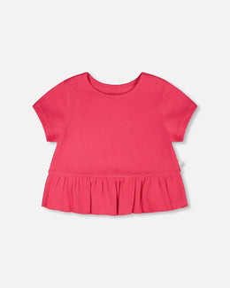 Rib Crop T-Shirt With Frill Pink - H30L71_06002