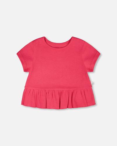 Rib Crop T-Shirt With Frill Pink - H30L71_06002