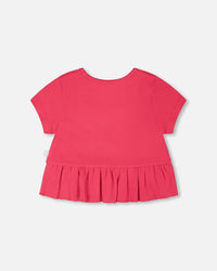 Rib Crop T-Shirt With Frill Pink - H30L71_06002