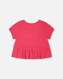 Rib Crop T-Shirt With Frill Pink - H30L71_06002