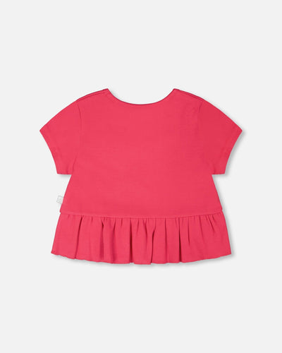 Rib Crop T-Shirt With Frill Pink - H30L71_06002