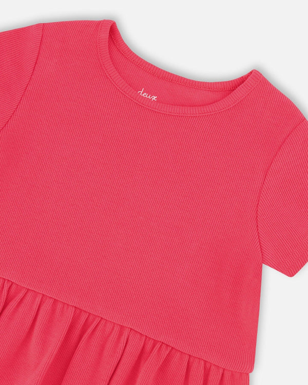 Rib Crop T-Shirt With Frill Pink - H30L71_06002