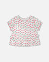 Rib Crop T-Shirt With Frill White Printed Cheeries - H30L71_3H142