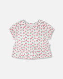 Rib Crop T-Shirt With Frill White Printed Cheeries - H30L71_3H142
