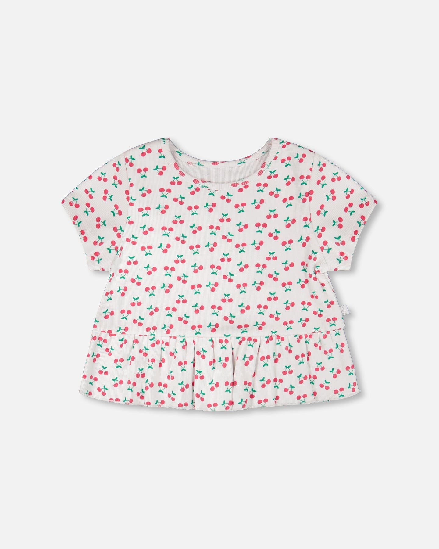 Rib Crop T-Shirt With Frill White Printed Cheeries - H30L71_3H142