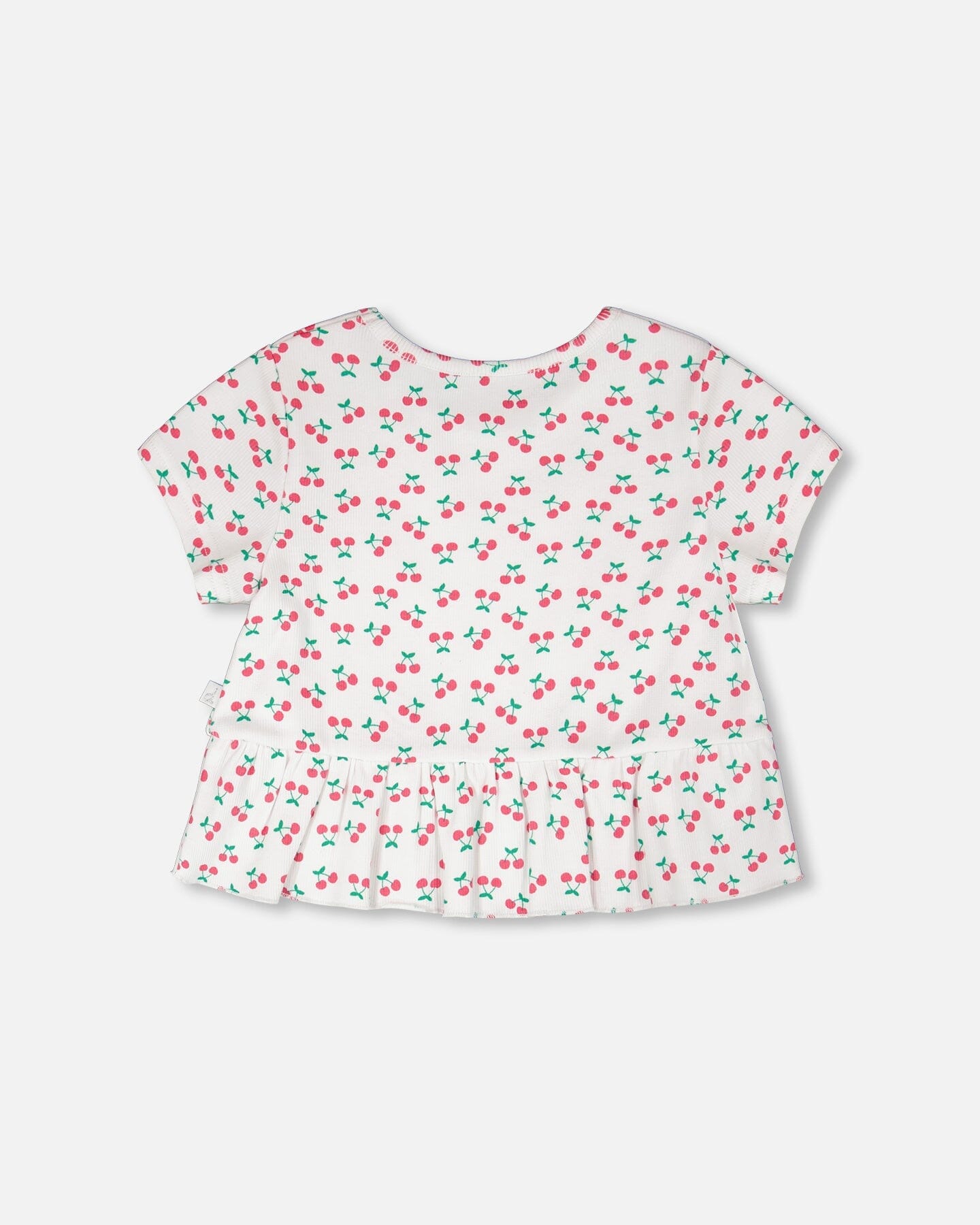 Rib Crop T-Shirt With Frill White Printed Cheeries - H30L71_3H142