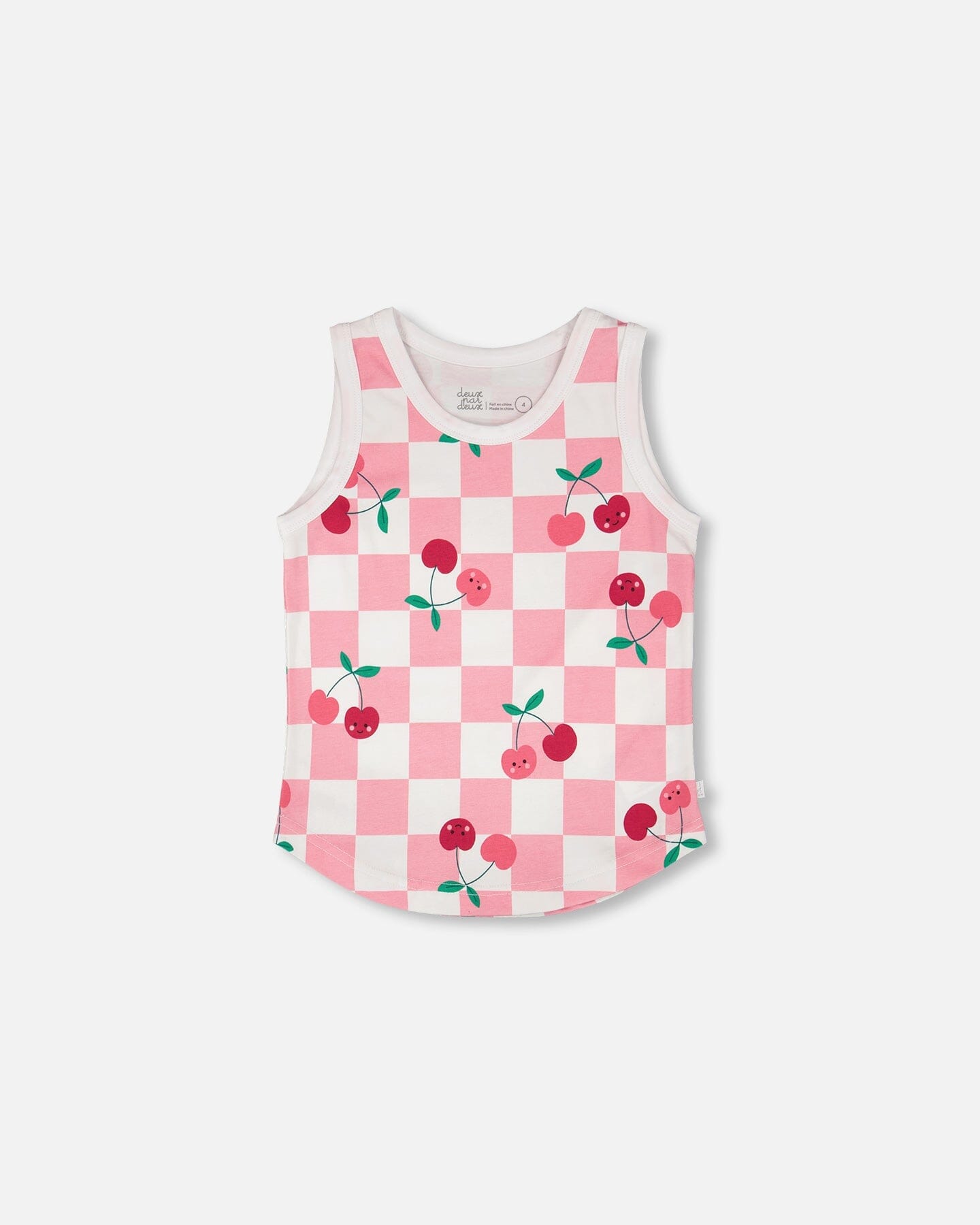 Organic Cotton Jersey Tank Top Pink Printed Cherries - H30L72_3H140