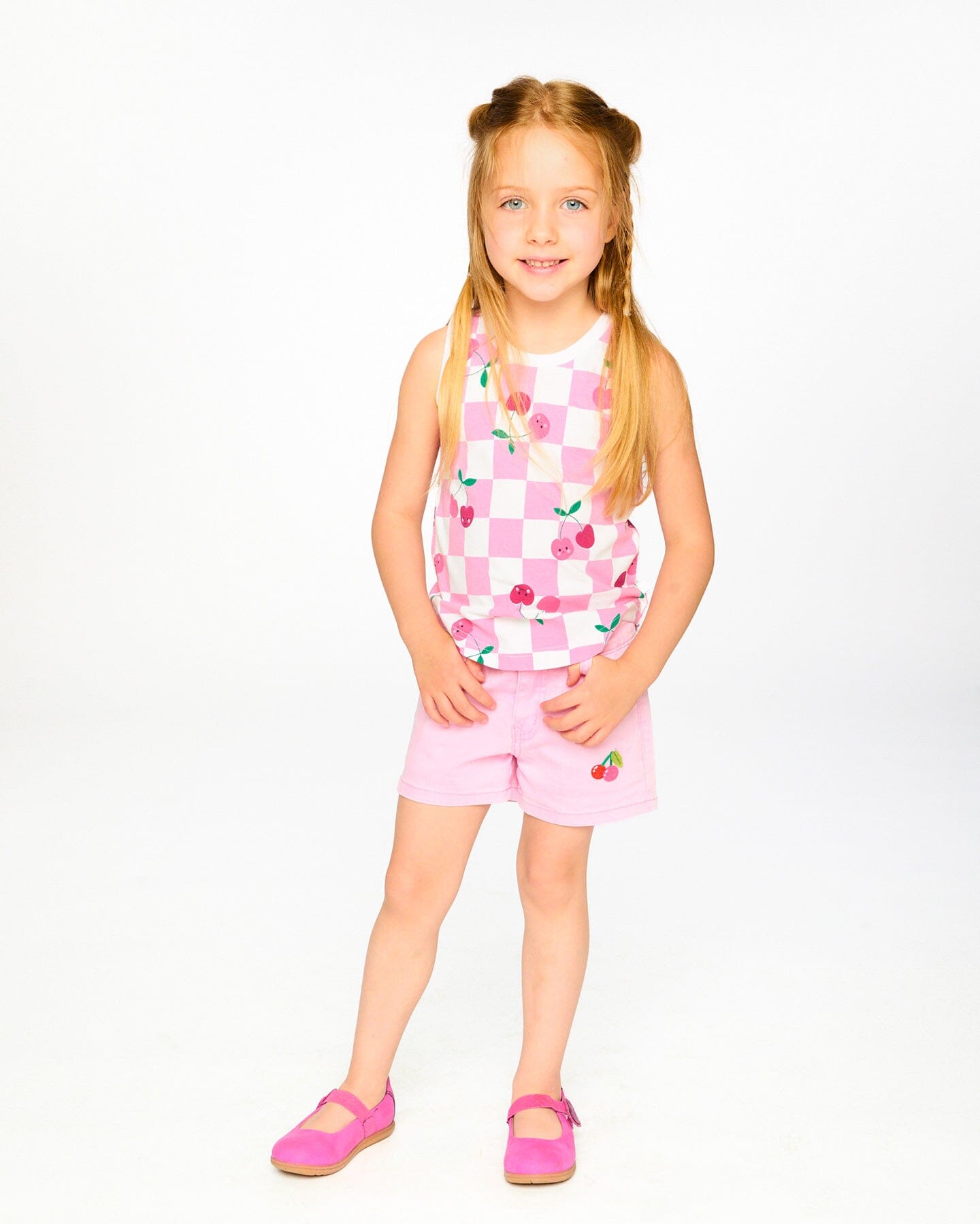 Organic Cotton Jersey Tank Top Pink Printed Cherries - H30L72_3H140