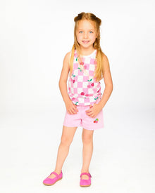 Organic Cotton Jersey Tank Top Pink Printed Cherries - H30L72_3H140