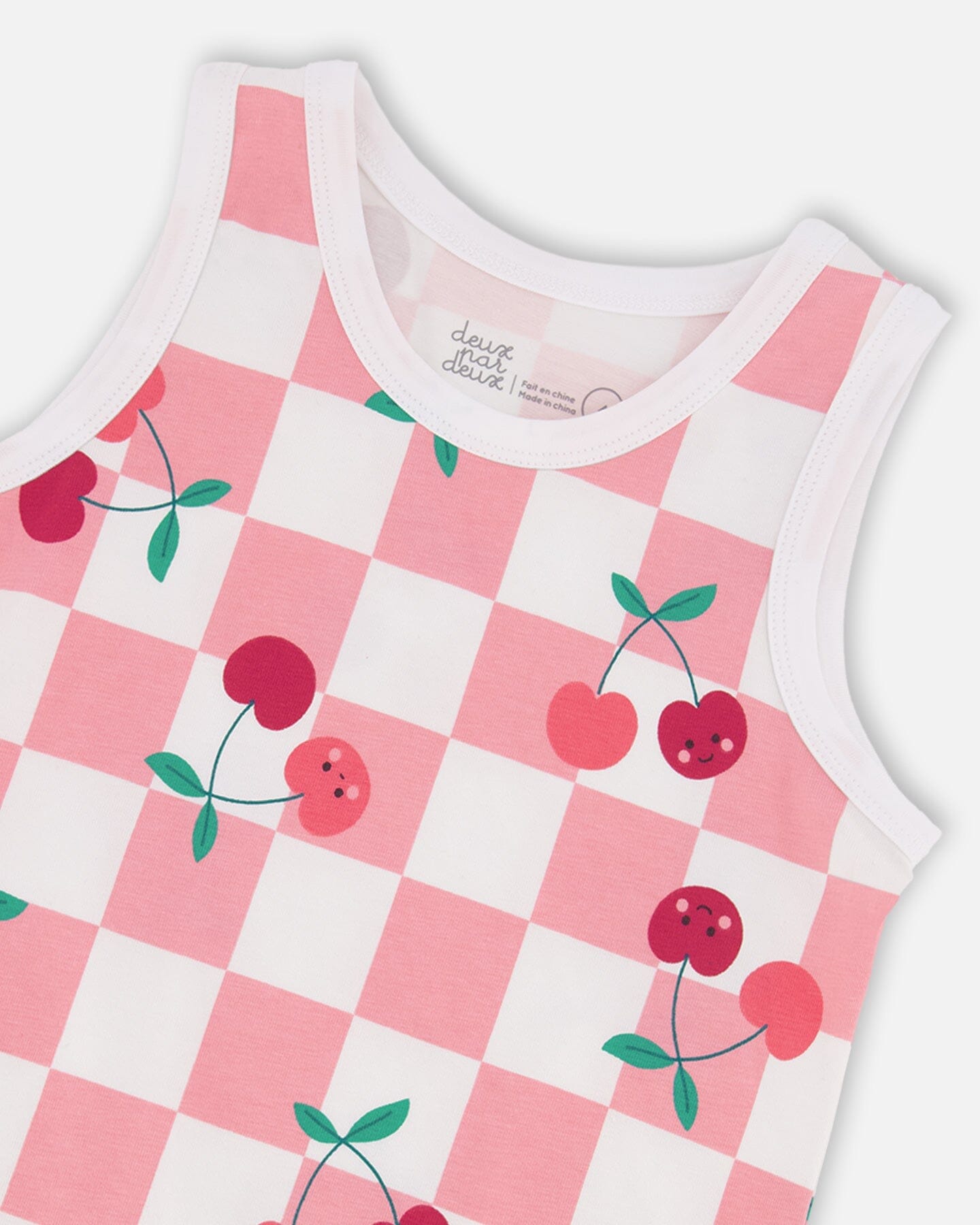 Organic Cotton Jersey Tank Top Pink Printed Cherries - H30L72_3H140