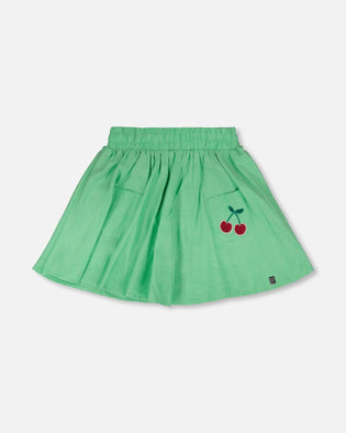 Organic Cotton Skort With Embroidery Green - H30L80_03820