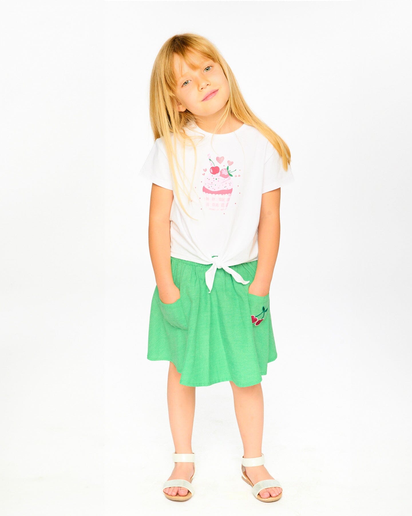 Organic Cotton Skort With Embroidery Green - H30L80_03820