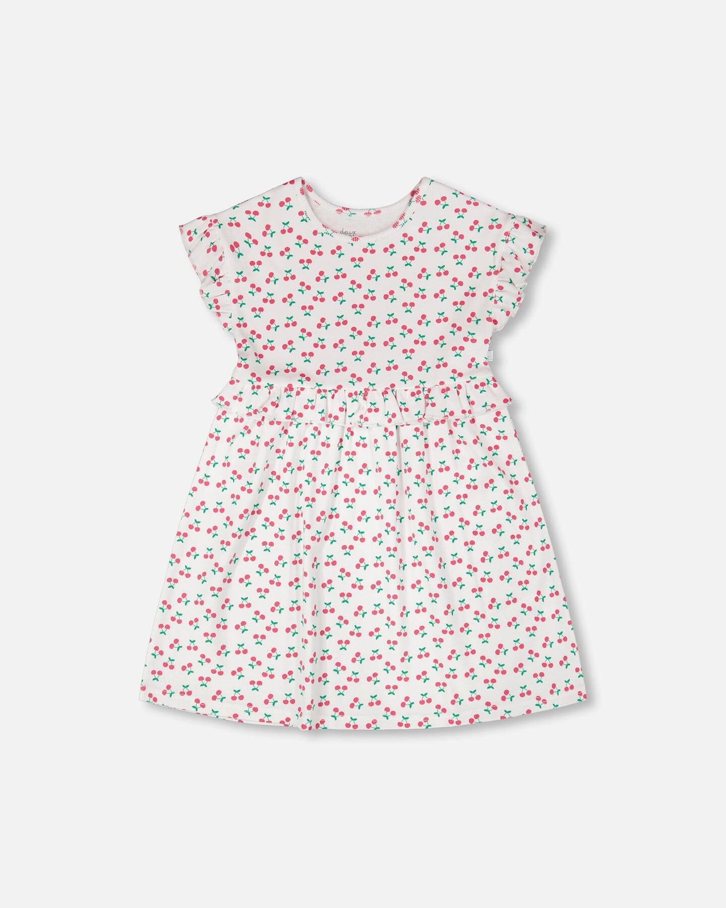 Cotton Rib Dress White Printed Cherries - H30L87_3H142