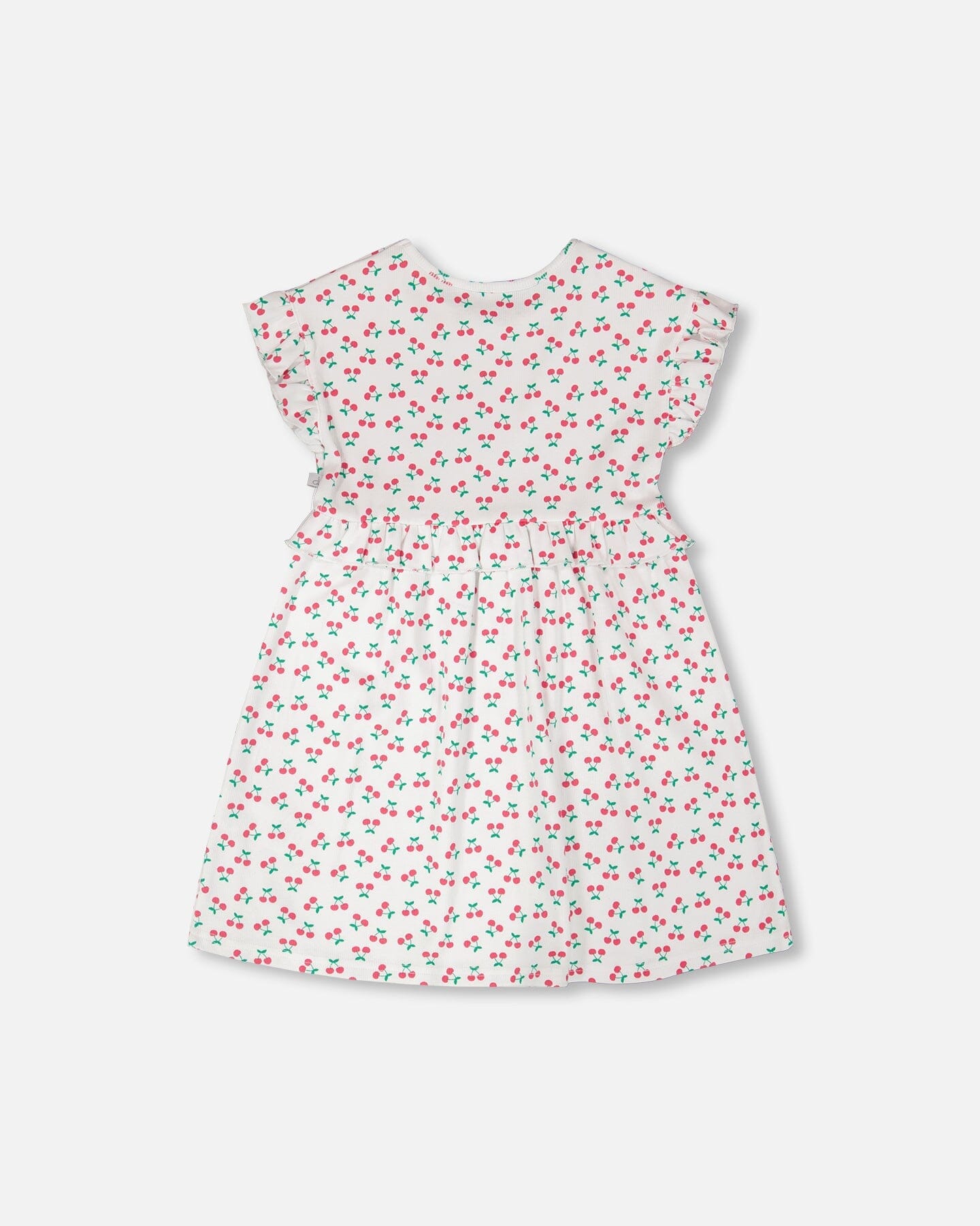 Cotton Rib Dress White Printed Cherries - H30L87_3H142