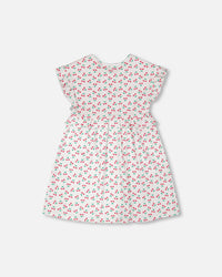 Cotton Rib Dress White Printed Cherries - H30L87_3H142