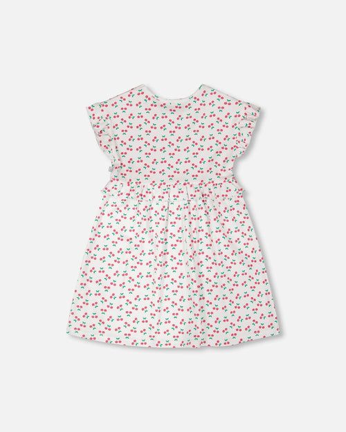 Cotton Rib Dress White Printed Cherries - H30L87_3H142