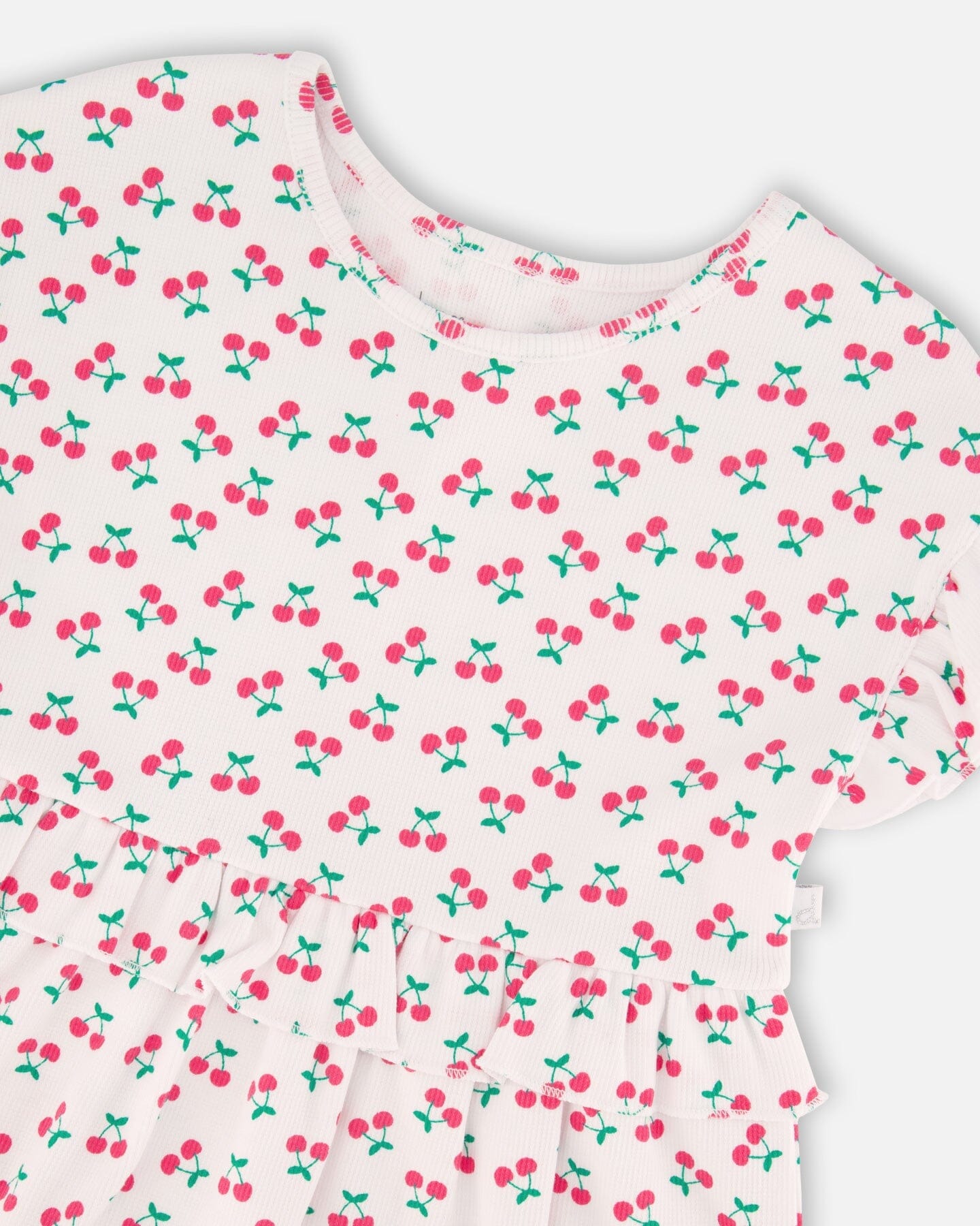 Cotton Rib Dress White Printed Cherries - H30L87_3H142