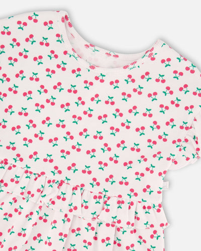 Cotton Rib Dress White Printed Cherries - H30L87_3H142
