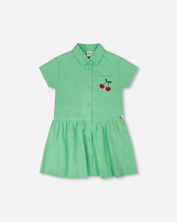 Cotton Shirt Dress With Embroidery Green - H30L88_03820