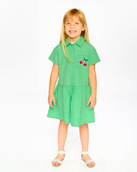 Cotton Shirt Dress With Embroidery Green - H30L88_03820