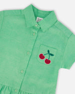 Cotton Shirt Dress With Embroidery Green - H30L88_03820