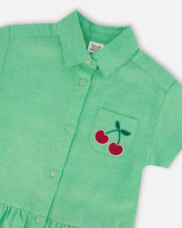 Cotton Shirt Dress With Embroidery Green - H30L88_03820