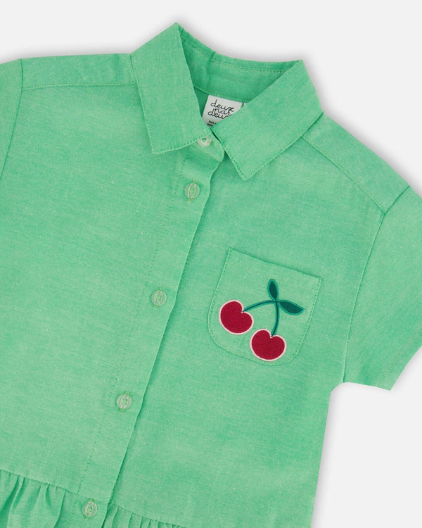 Cotton Shirt Dress With Embroidery Green - H30L88_03820