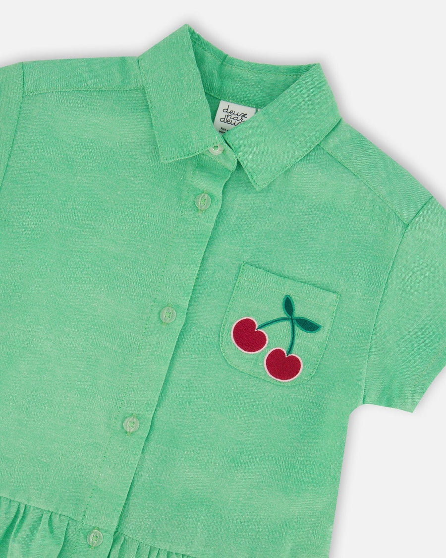 Cotton Shirt Dress With Embroidery Green - H30L88_03820