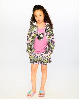 Zip Front French Terry Hoodie Black Printed Multicolor - H30M30_3H135