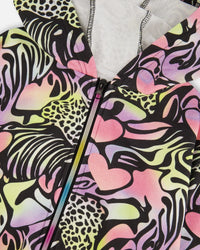 Zip Front French Terry Hoodie Black Printed Multicolor - H30M30_3H135