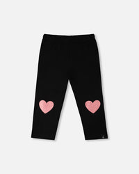 Organic Cotton Jersey Capri Black With Knee Foil Heart Print - H30M60_09990