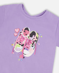 Organic Cotton Jersey T-Shirt Mauve With Sneakers - H30M70_05130